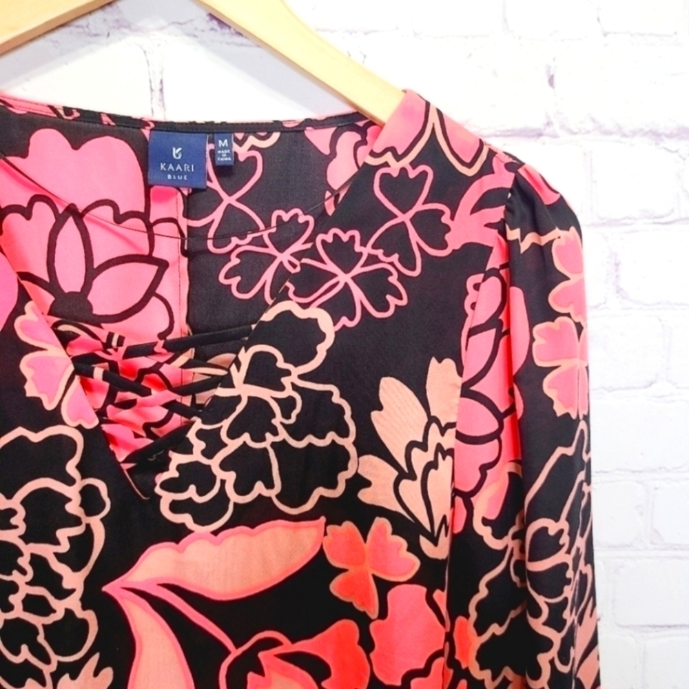 ππβ¬οΈ πKaari Blue π Floral Blouse πΈ Sz M EUC - Picture 2 of 8